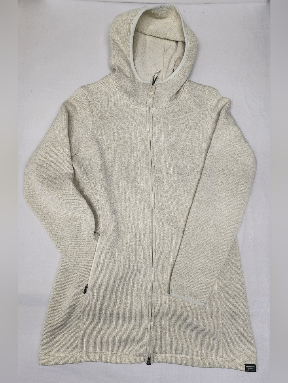 L.L. Bean Cream Sweater Fleece Hooded Coat Small Gorpcore Cabincore Granola Girl